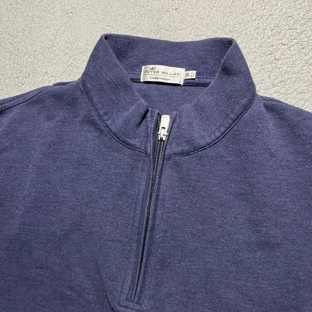 Peter Millar Crown Comfort 1/4 Zip Pullover Mens XL Blue Golf Logo Soft Preppy